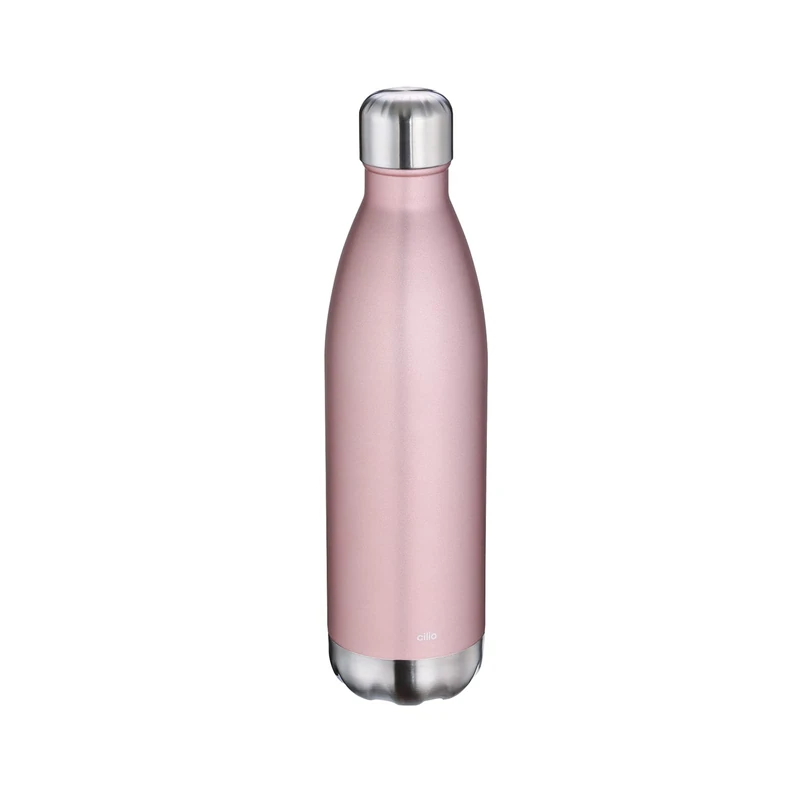 cilio Stainless Steel Drinking Bottle, 750 ml, Rose Gold, Leak-Proof, Thermos Flask Also for Carbonated Drinks, Keeps Warm for up to 18 Hours and Cold for 24 Hours, 544152