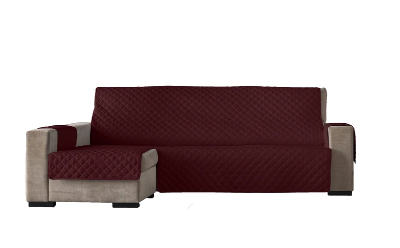 Estoralis Eden | Modern Chaise Longue Cover | Red Quilted Fabric | Chaisse Longue 290 cm Left Arm Fabric Size 290 x 255 cm (WxH) | Protector for All Types of Sofas