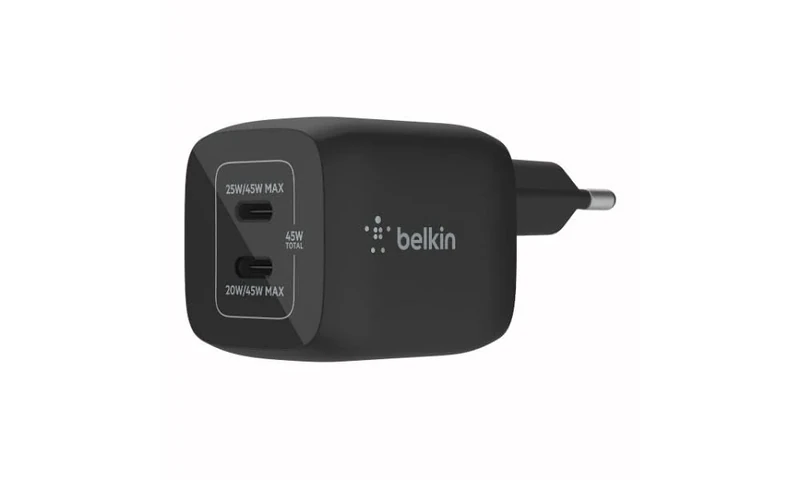 Belkin 45W USB C Charger with 2 Ports, Fast Charging with Power Delivery 3.0 and GaN Technology for iPhone 14, 13, 12, Pro, Pro Max, iPad Pro 12.9, 11, MacBook, Galaxy S23, S22, Plus, Ultra, Tab etc.
