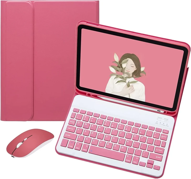 Keyboard Case for iPad 11th(A16)/iPad 10th Generation 2022 with Mouse Detachable Wireless Bluetooth Keyboard Pencil Holder Slim Leather Cover for iPad11/iPad10, (New Pink)