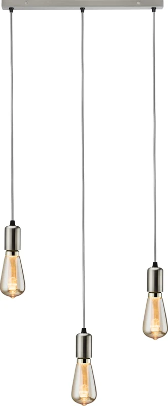Calla - 230V E27 Contemporary 3 Light Bar Pendant - Brushed Chrome