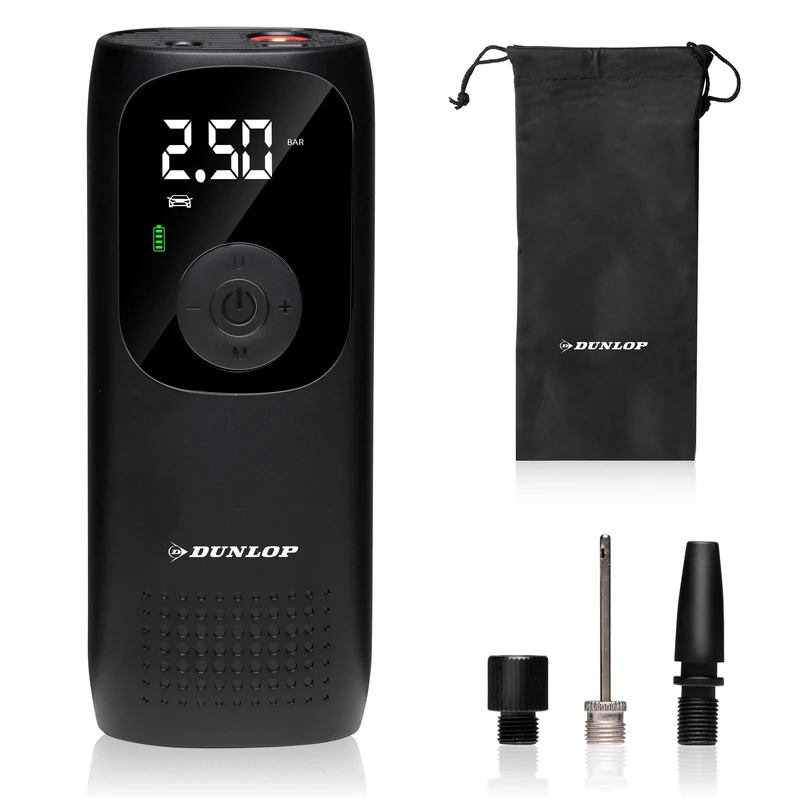 Dunlop Portable Air Compressor - Universal - Digital Display - LED Lamp - Black