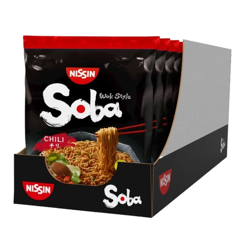NISSIN Soba Wok Style Chilli Flavoured Instant Noodles, 111 g Packet (Pack of 9)