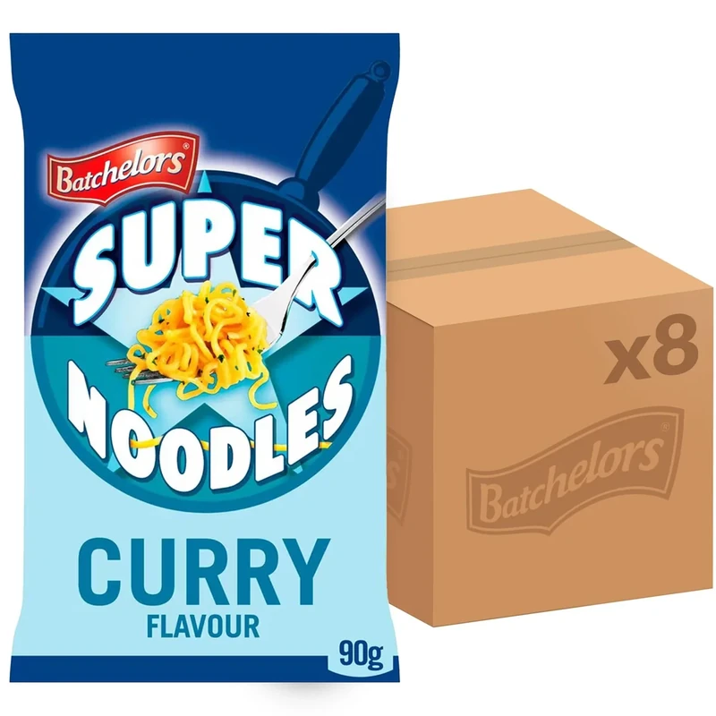 Batchelors Super Noodles Curry Flavour, Instant Snack Ready in 4 Minutes, 90 g Packet (Pack Of 8)