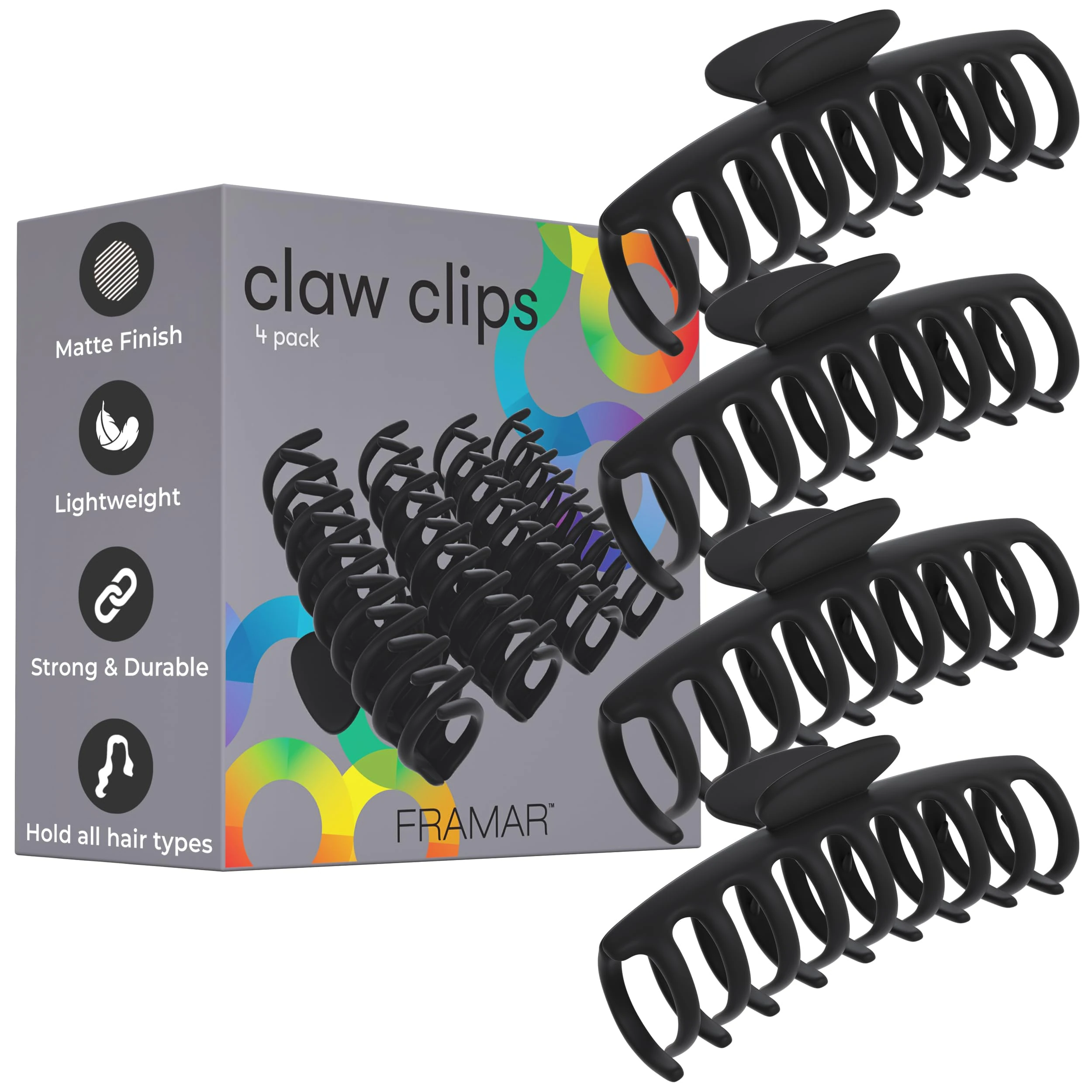 FRAMAR Large Hair Claw Clip – Hair Clips Women, Extra Large Claw Clip For Thick Hair Claw Clips, Hair Claw Clips For Women Thick Hair – Black Claw Clips 4 Pack