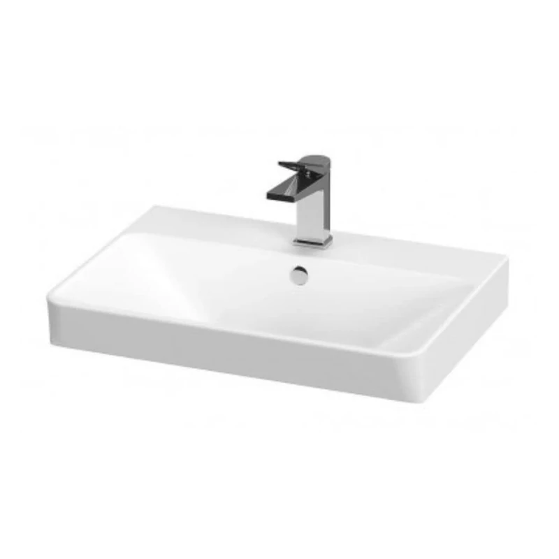 CERSANIT Square Washbasin | W x D x H: 56 x 40.5 x 16 cm | Bathroom Sink | Central Tap Hole | for Solar Mounting with Decorative Siphon | Ceramic Sink | White