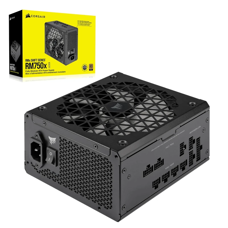 Corsair RM750x SHIFT Fully Modular ATX Power Supply - 80 PLUS Gold - ATX 3.1 - PCIe 5.1 - Zero RPM - Modular Side Interface - Black