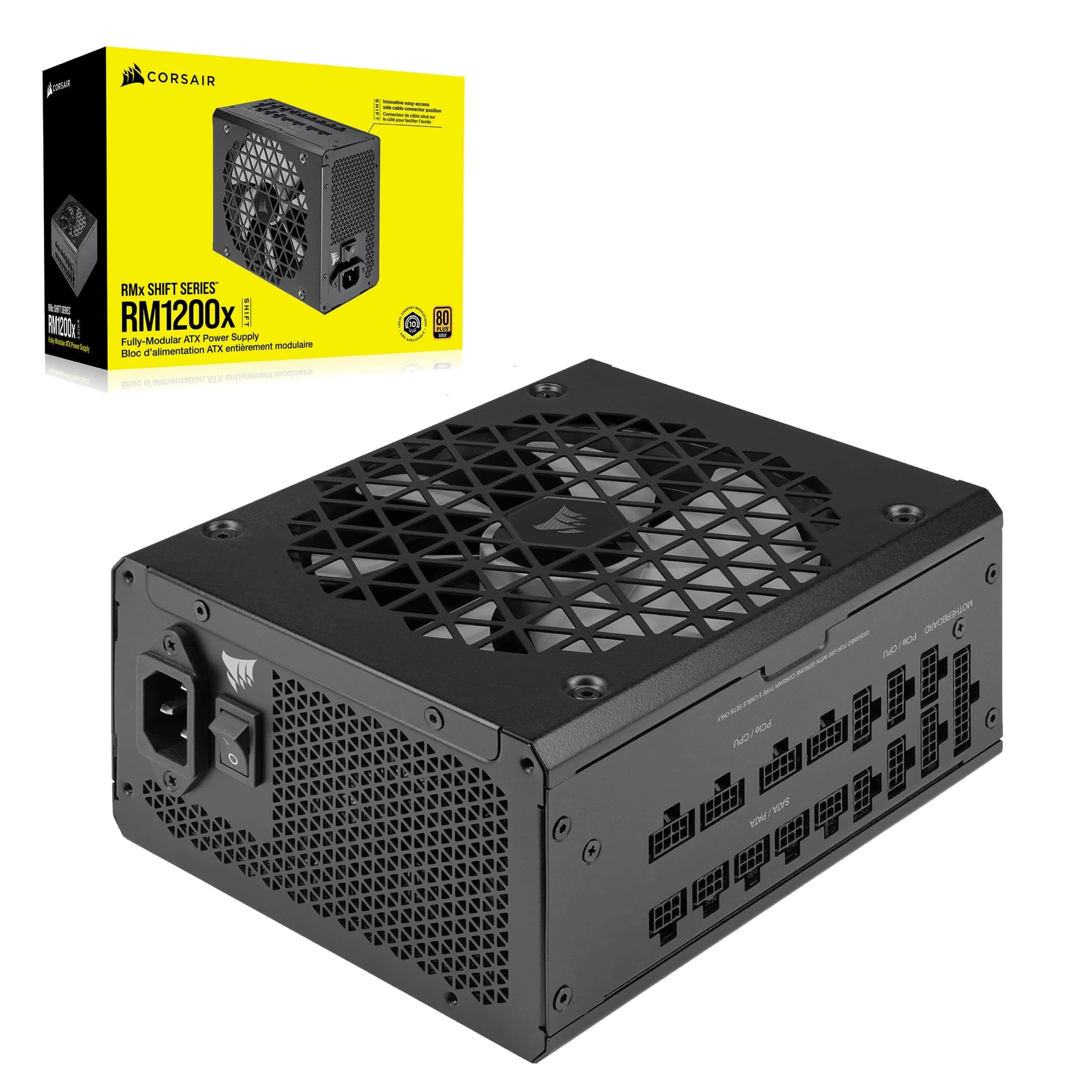 Corsair RM1200x SHIFT Fully Modular ATX Power Supply - Modular Side Interface - ATX 3.1 & PCIe 5.1 Compliant - Zero RPM Fan Mode - 105°C-Rated Capacitors - 80 PLUS Gold Efficiency - Black