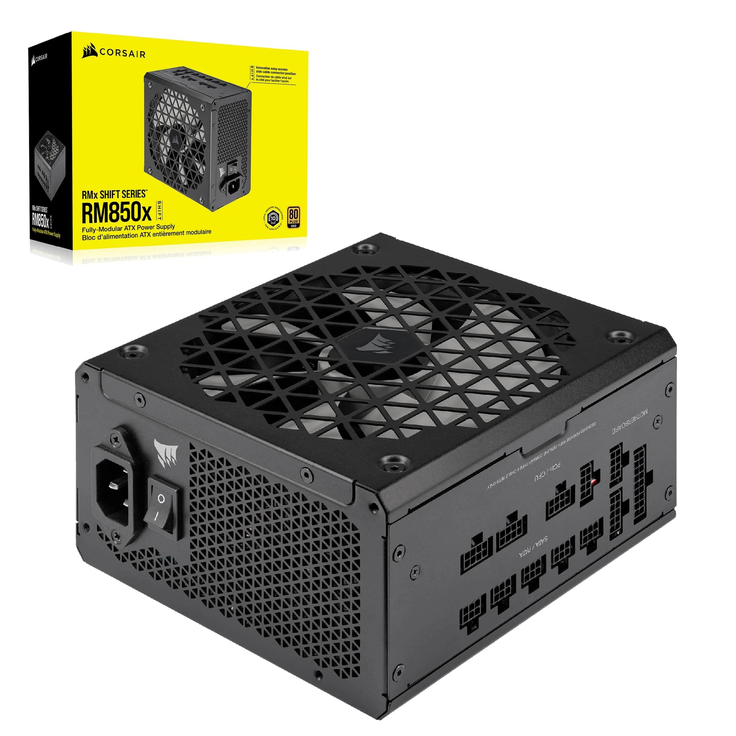 Corsair RM850x SHIFT Fully Modular ATX Power Supply - 80 PLUS Gold - ATX 3.1 - PCIe 5.1 - Zero RPM - Modular Side Interface - Black