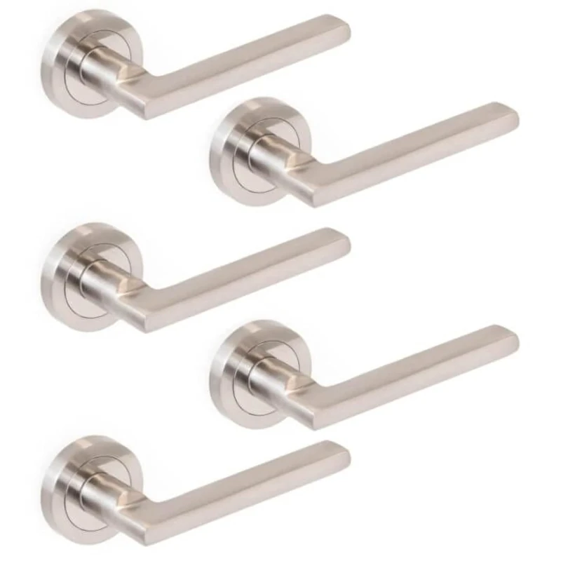 Jdel Pack of 5 Interior Door Levers,Passage Door Handle Set with.50mm Rosette,Aluminum and Zamak, Satin Nickel