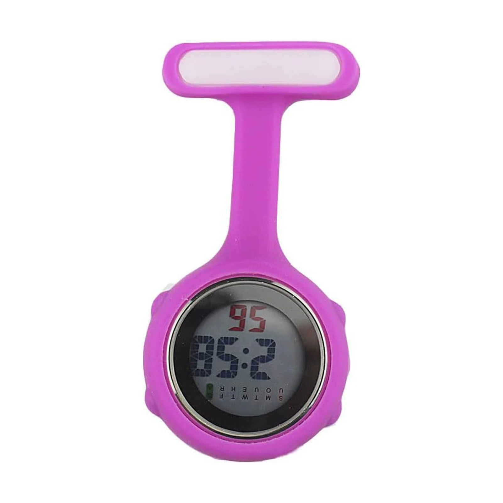 SagaSave Digital Fob Watch, Digital Display Nurse Watch Silent Electronic Luminous with Pin-On for Nurse Doctor Women Men, Purple