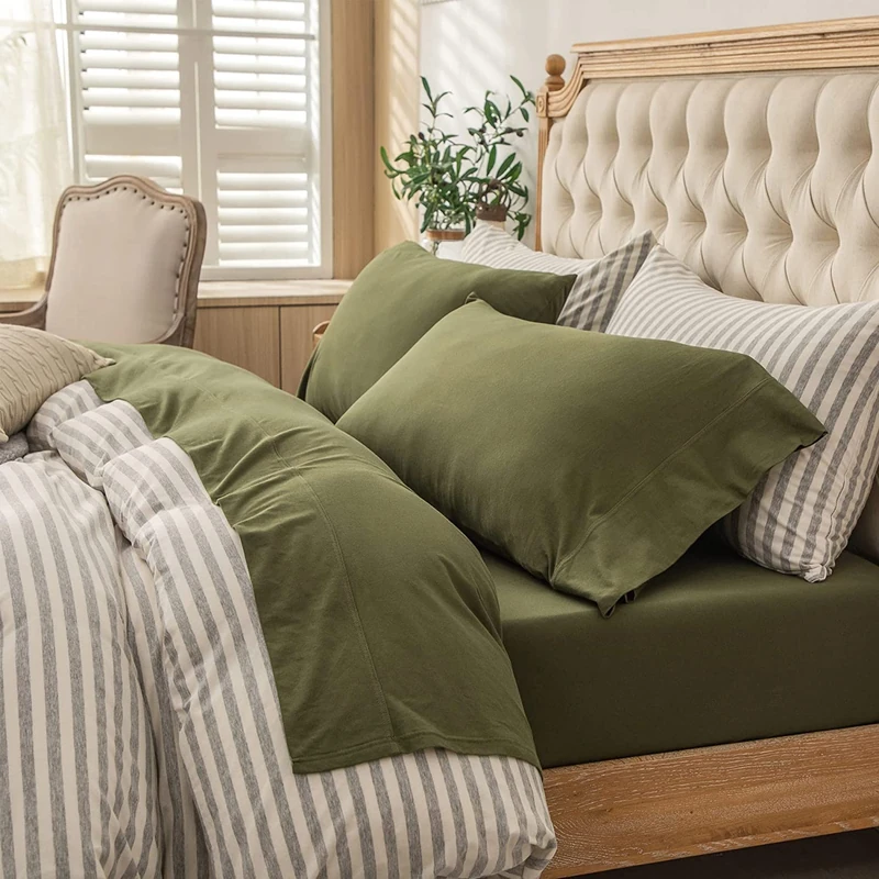 PURE ERA Jersey Knit Sheet Set Solid Olive Green California King