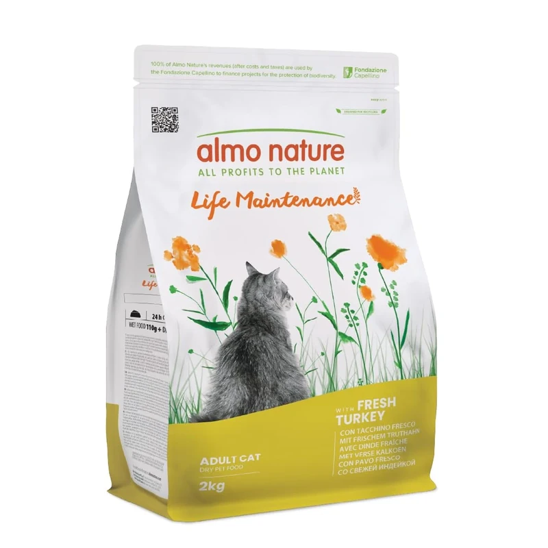 Almo Nature Life Maintenance - Kibble for Adult Cats with Fresh Turkey as the 1st Ingredient - 2kg Bag
