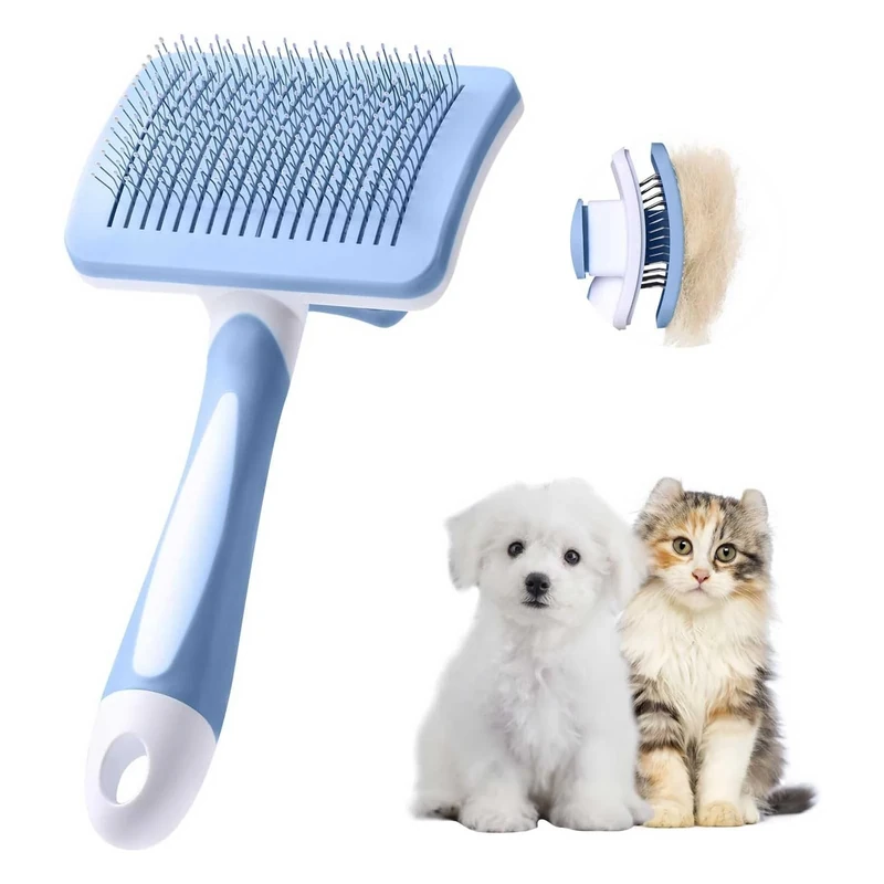 Vinabo Self-Cleaning Dog & Cat Brush - Blue 2-in-1 Groomer