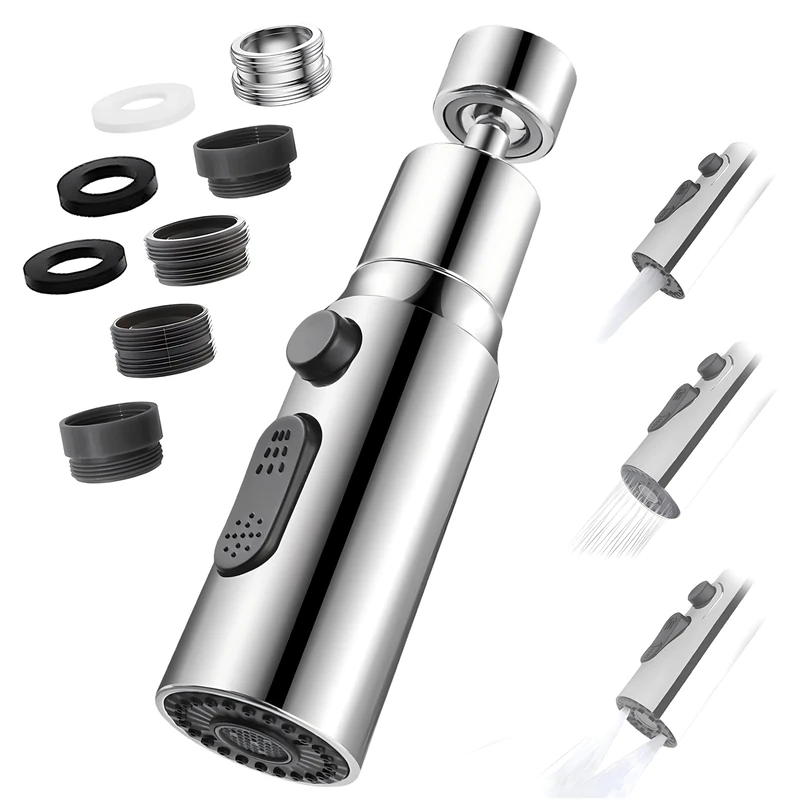 LUBEKAS Kitchen Tap Spray Head - Swivel, 3 Modes, Faucet Adapter