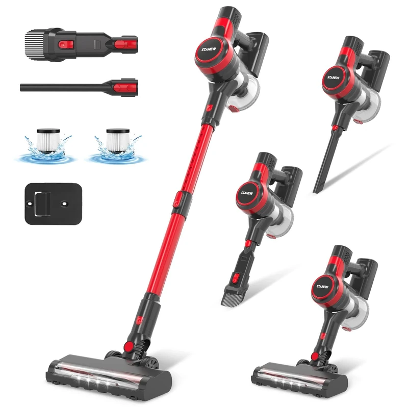 Stanew 6-in-1 Cordless Vacuum Cleaner, Lightweight Handheld Vacuum, 22.2V Rechargeable Vacuum Cleaner, 40-Minute Runtime, 0.8L Capacity, for Carpet, Pet Hair, Car.