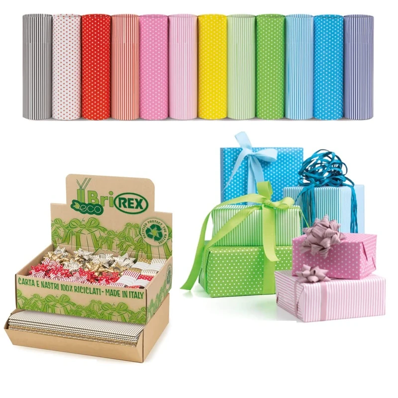 Pack of 100 Sheets of Gift Wrapping Paper, 64 Bows and 24 Ribbons, Classic Printed on Display Stand - Image 1