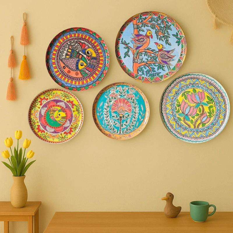 RITUALISTIC Madhubani Iron Wall Plates- Set of 5 (Multicolor) Wall Decoration Items For Living Room, Bedroom, Office | Wall Decor | Gift Items - Image 1