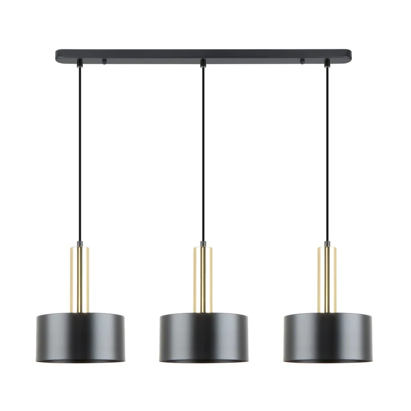 Zumaline Leo Rod Pendant Ceiling Light, Matte Black, Gold, 3X E27 - Image 1