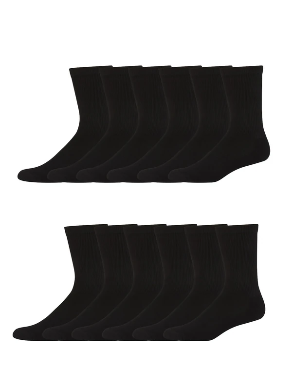 Hanes Men's Socks, X-Temp Cushioned Crew Socks, 12-Pack, Black, 10-13