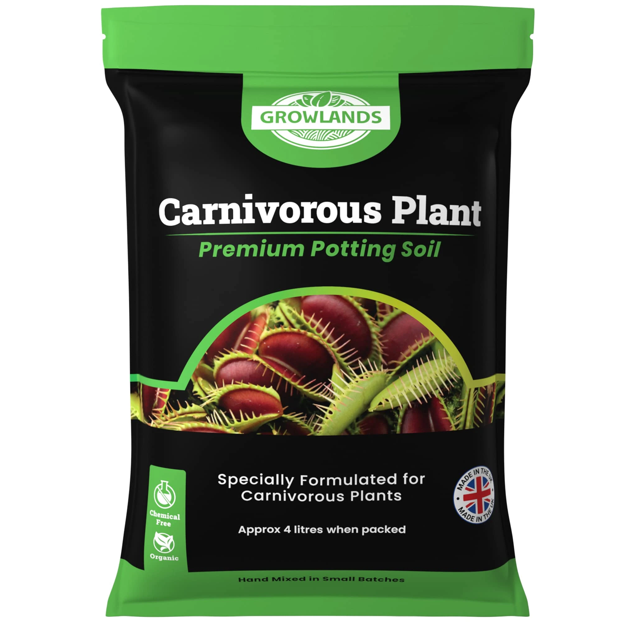 Growlands 4L Premium Carnivorous Plant Soil - Carnivorous Plant Compost Repotting Mix - Enriched with Special Nutrients - Pitcher Plant, Sundew and Venus Flytrap Soil
