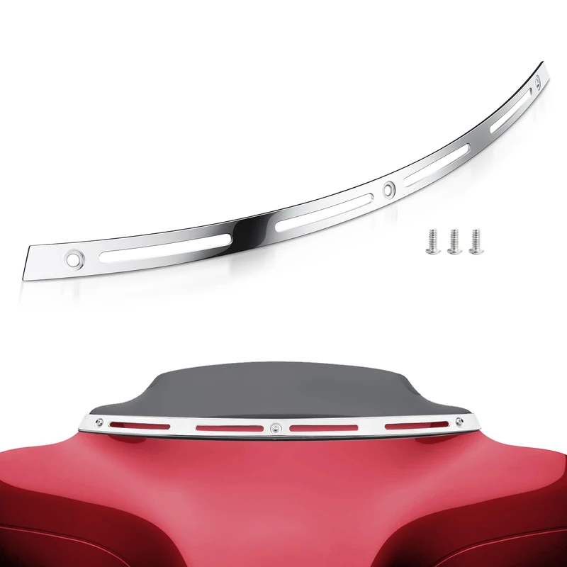 Amazicha Slotted Windshield Trim Polished Windscreen Trim 96-13 Compatible for Harley Davidson Touring Street Glide Electra Glide Ultra Limited Tri Glide 1996-2013