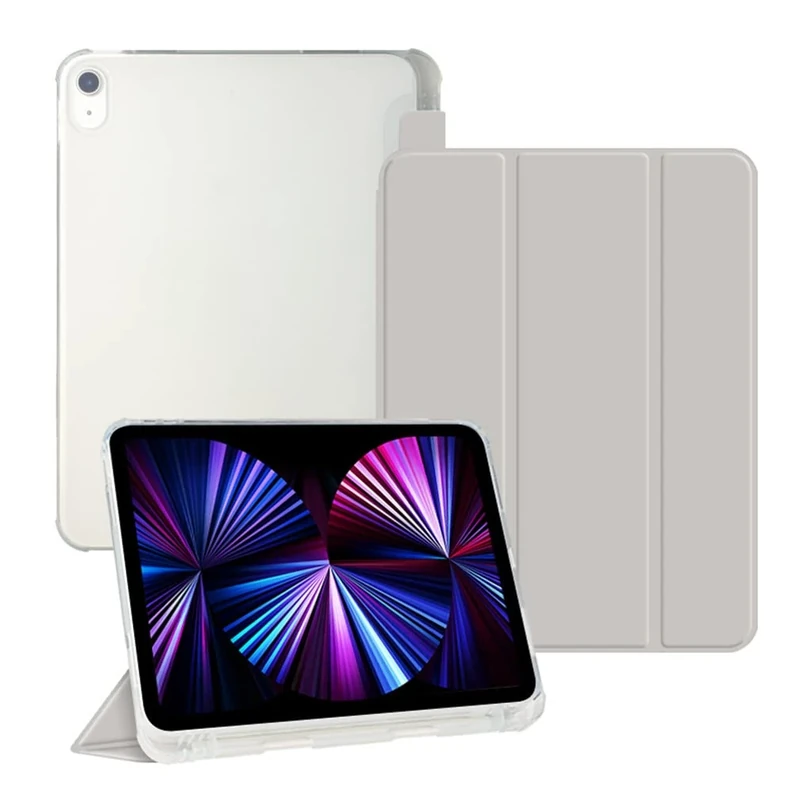 Compatible with iPad (10.2 inch) Tablet Protective Case, Y Shaped Folding Case with Pen Slot, Translucent, Grey