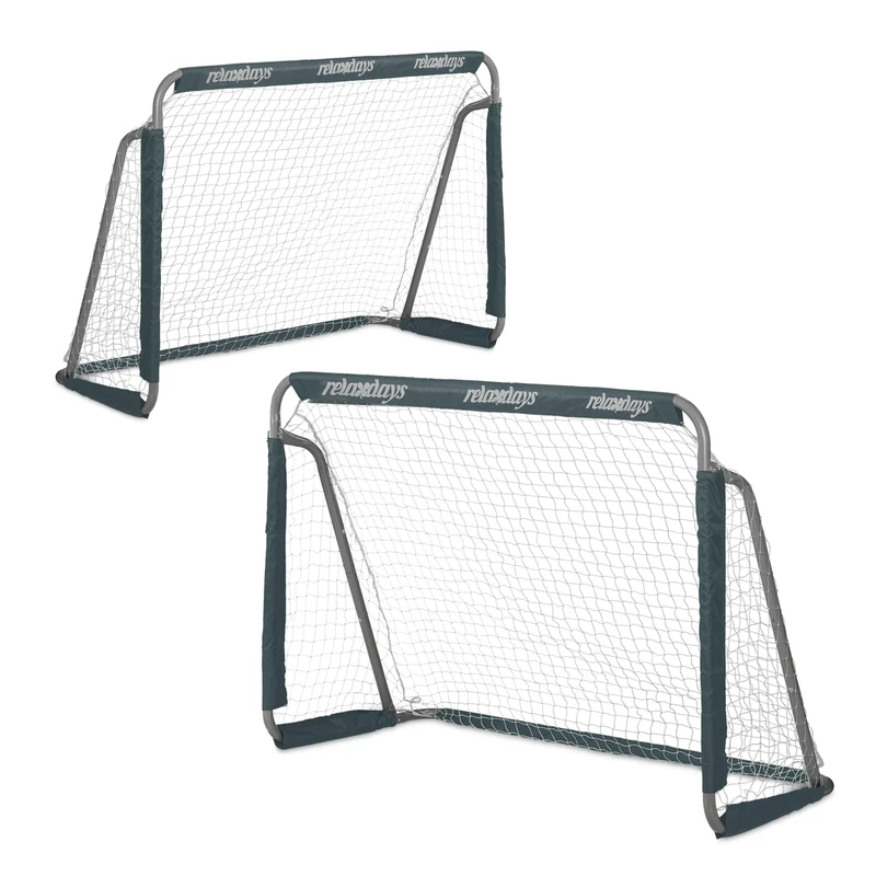 Relaxdays Football Goals, Set of 2, Garden Play Equipment, Kids & Adults, HWD 110 x 150 x 75 cm, Metal, Goalposts, Grey, Iron