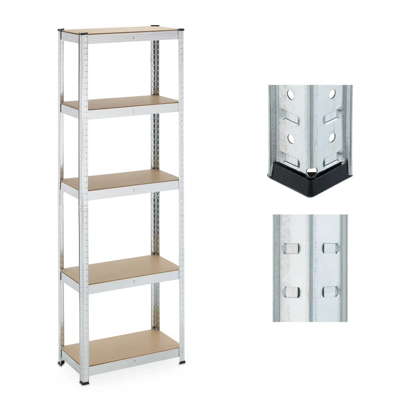 Relaxdays Heavy Duty Shelving Unit, 5 Levels, H x W x D: 180 x 60 x 30 cm, 500 kg max Load, Metal, MDF, Silver, Steel