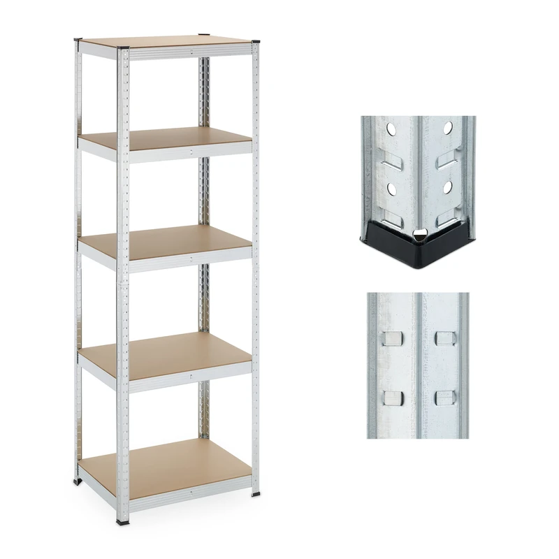 Relaxdays Heavy Duty Shelving Unit, 5 Levels, H x W x D: 180 x 60 x 45 cm, 500 kg max Load, Metal, MDF, Silver