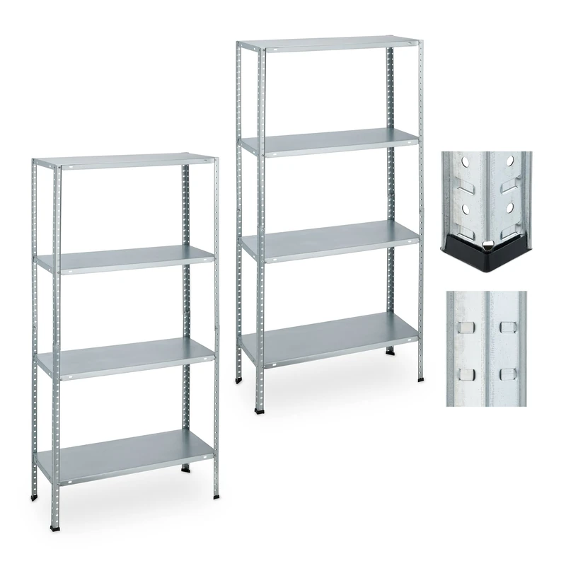 Relaxdays Heavy Duty Shelving Unit, 90% steel 10% plastic, Silver, 147.5 x 75.5 x 30.5 cm