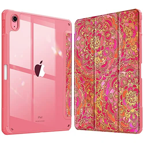FINTIE EPAS131 Hybrid Slim Case for iPad 10th Generation 10.9 Inch Tablet (2022 Model) - [Built-in Pencil Holder] Shockproof Cover with Clear Transparent Back Shell, Auto Wake/Sleep, Shades of Pink