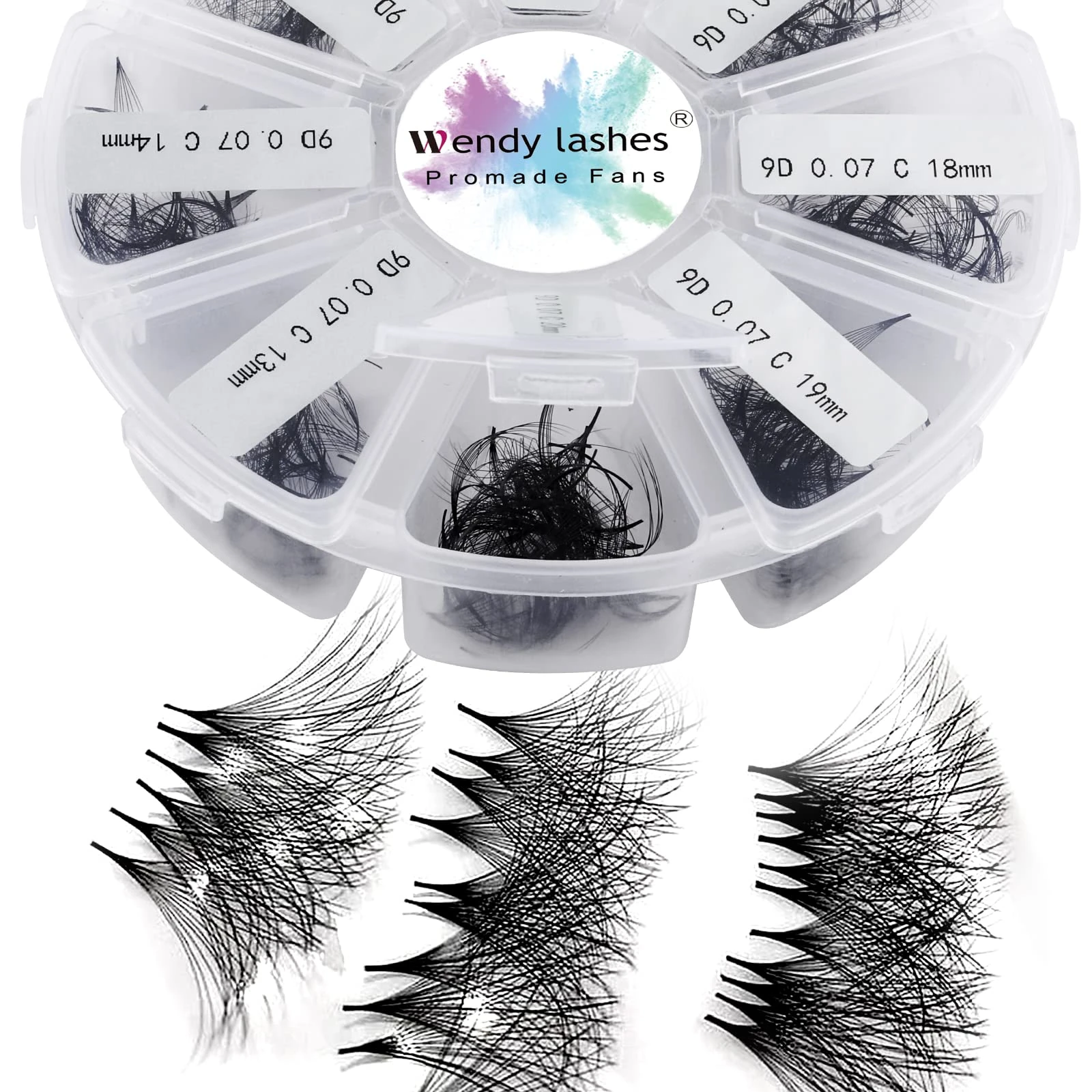Premade Volume Eyelash Extensions 9D 0.07mm C Curl 500 Fans 13-20mm Mixed Tray Premade Fans Loose Handmade Volume Lash Extensions Pointed Thin Base Promade Loose Fans(500-9D-0.07-C-1320)