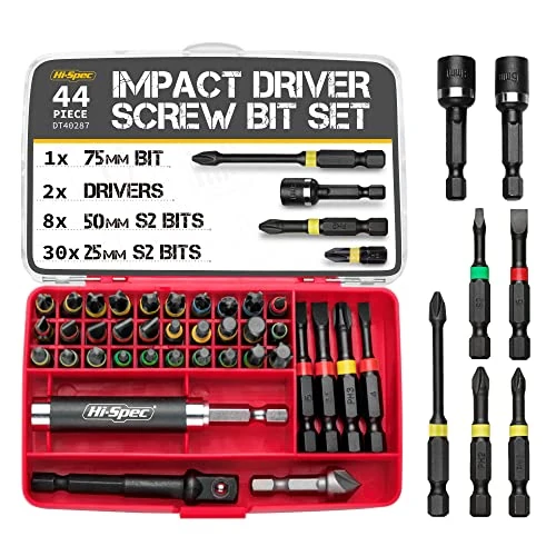 Hi-Spec Impact Drill Driver Screw Bit Set with Popular PZ & PH Sizes. Hex S2 Screwdriver Bits with Nut and Socket Drivers