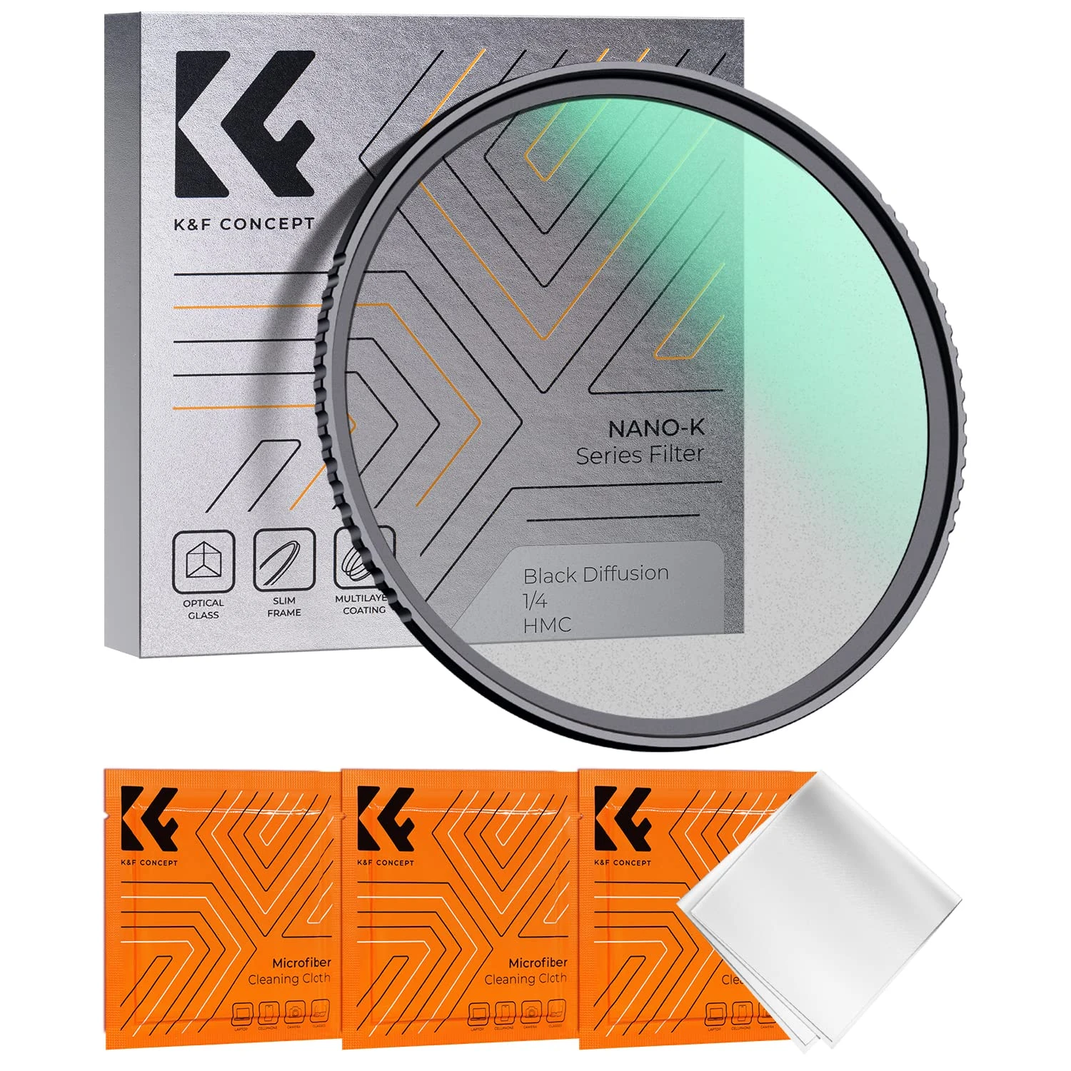 K&F CONCEPT 72mm Black Diffusion 1/4 Filter Mist Soft Glow Diffuser Lens Filters(Nano-K Series)