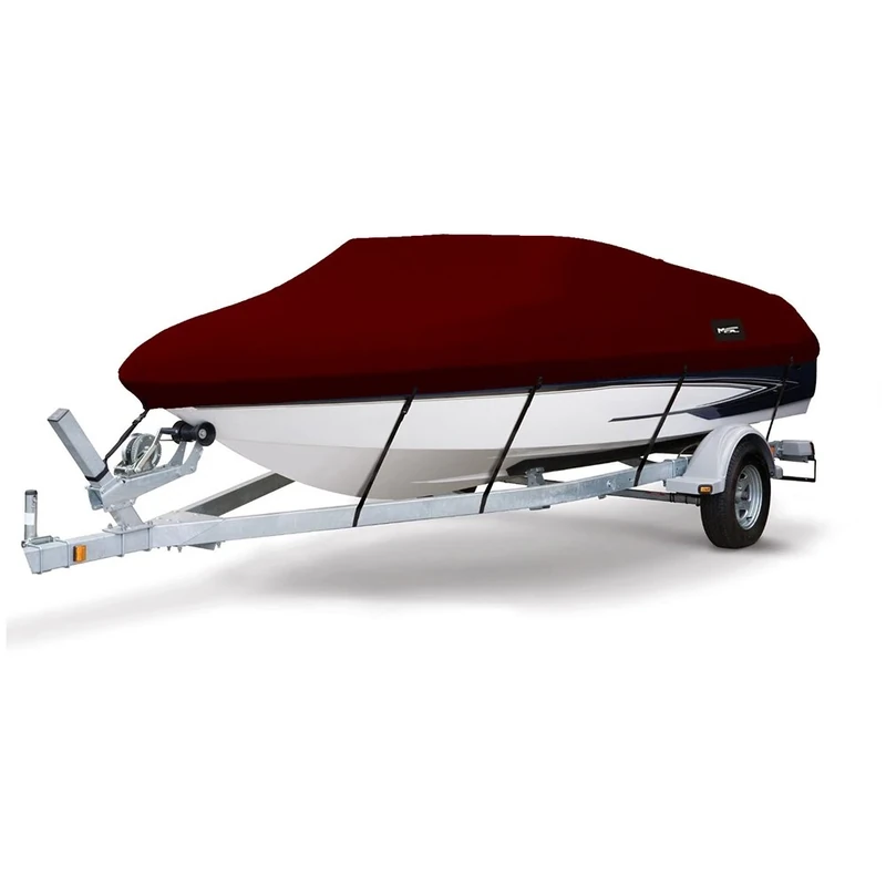 MSC Heavy Duty 600D Marine Grade Polyester Canvas Trailerable Waterproof Boat Cover,Fits V-Hull,Tri-Hull, Runabout Boat Cover (Burgundy, Model AA - Length:12'-14' Beam Width: up to 68")