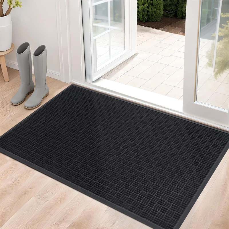 Mibao Front Door Mat, Heavy Duty Durable Welcome Mat for Outdoor Indoor, Dirt Trapper Waterproof Super Absorbent Door Mat for Entryway Outside Patio Porch, 61.5" x 36", Black