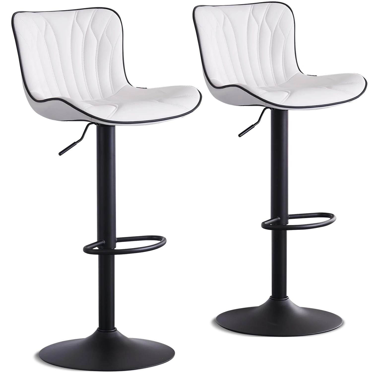 Kidol & Shellder Bar Stools Set of 2 Breakfast Barstools Adjustable Swivel Counter Stools Faux Leather Wing Back, White, 3-5 Mins to Assemble, Loads 300lbs