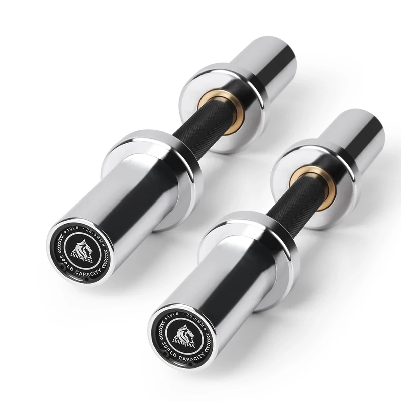 LIONSCOOL 16”/20” Loadable Dumbbells Pairs in Commercial Grade, Heavy Duty Olympic Dumbbell Bar/Handle for Strength Training, Bonus 4 Clamps (Silver Chrome, 16 INCH)