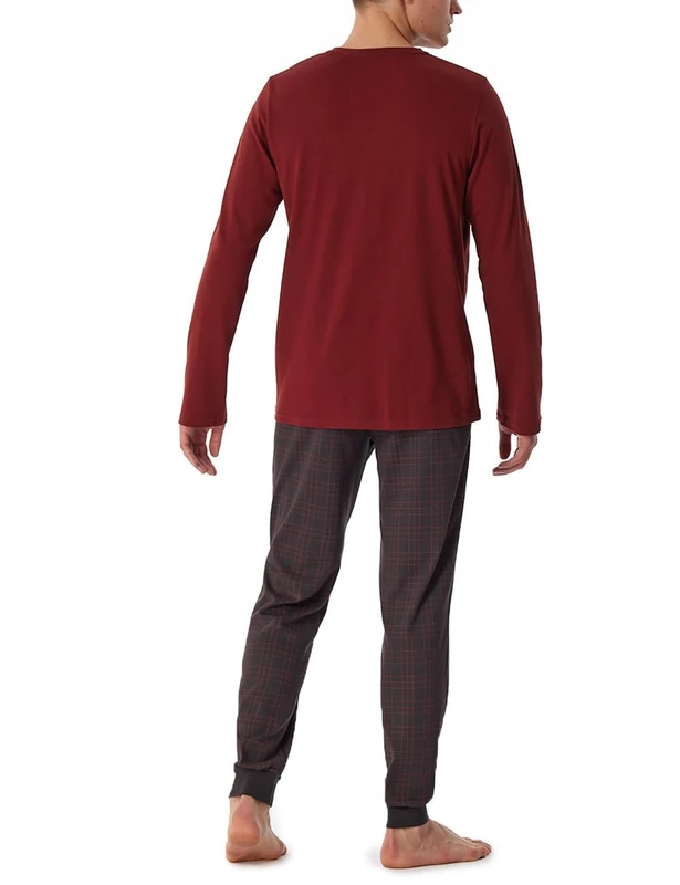 Schiesser Men's Long Pyjamas with Button Placket, Warm Cotton, Interlock Pajama Set, Terracotta, 0-3 Months