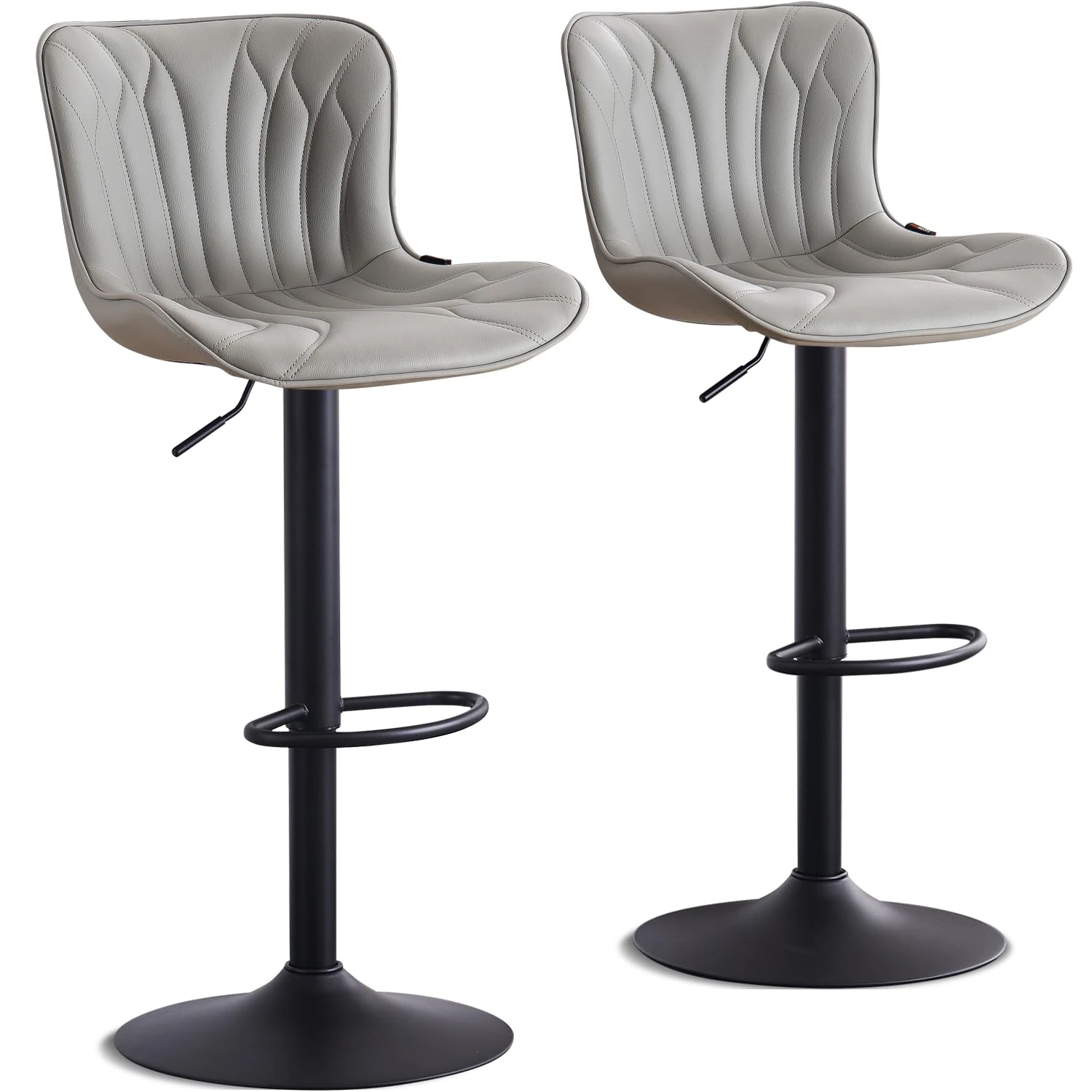 Kidol & Shellder Bar Stools Set of 2 Adjustable Swivel Barstools Faux Leather Cushioned Wing Back Counter Stools, Grey, 3-5 Mins to Assemble, Loads 300lbs