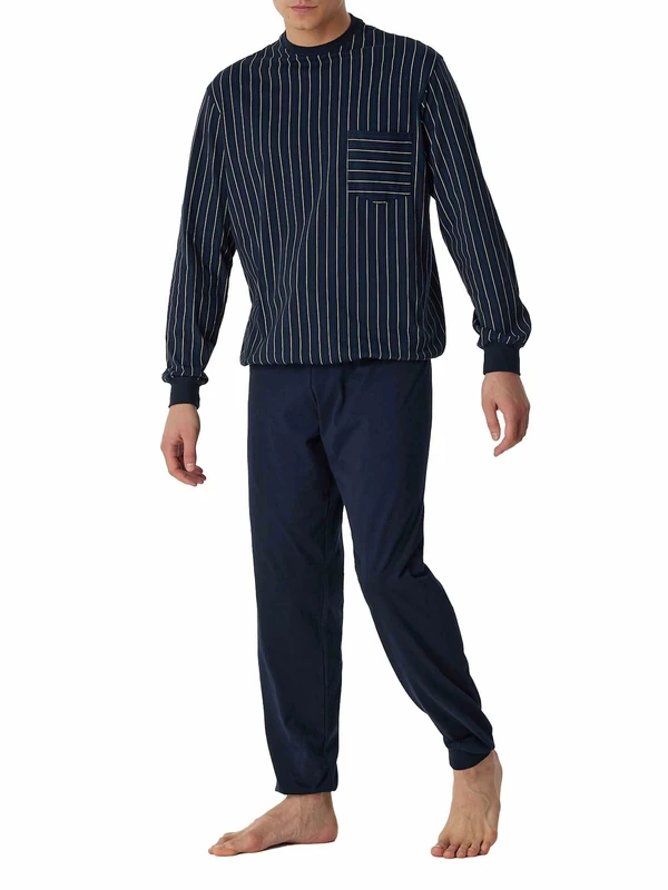 Schiesser Men's Long Pyjamas with Cuffs - Nightwear Set, Midnight blue_180263, 27/ SXL