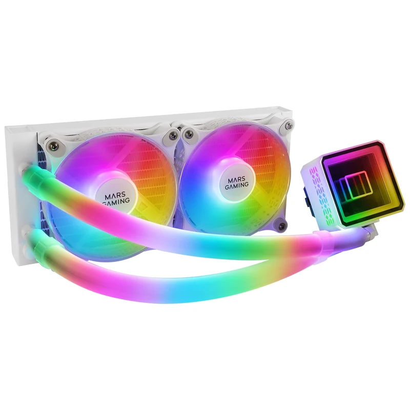 Mars Gaming ML-ULTRA240 White, CPU Liquid Cooling, TDP 500W, Infinity Mirror, 2 Silent FDB ARGB Fans, ARGB Tubes, Universal Multisocket