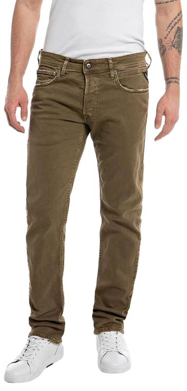 Replay Herren Jeans Grover Straight-Fit, Mud Green 317 (Grün), 28W / 30L