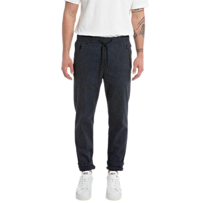 REPLAY Men's M9685 Comfort Slub Effect Business Casual Pants, Navy 010, 38W / 32L