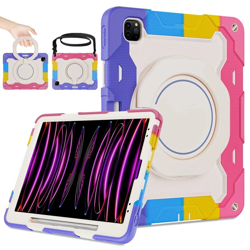 ROISKIN for iPad 12.9 Pro Case 6th/5th/4th/3rd Generation (2022/2021/2020/2018),Military Protective Cover for 12.9 inch iPad with Screen Protector & Pencil Holder & Rotating Stand & Shoulder Strap