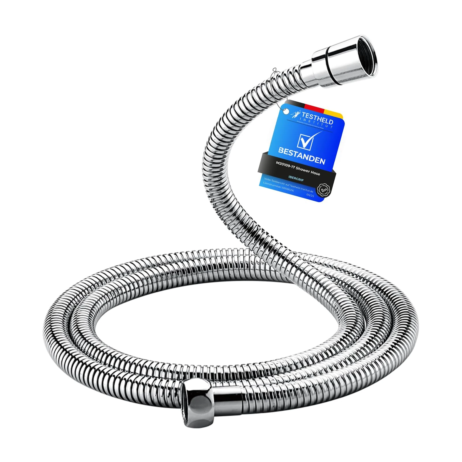 Shower Hose 1.7m, Ibergrif Stainless Steel Shower Pipe Anti Twist, Anti-Kink, Leakproof Universal Standard Fit G1/2 Replacement Hose with Brass Connectors and Washers, Chrome -Silver