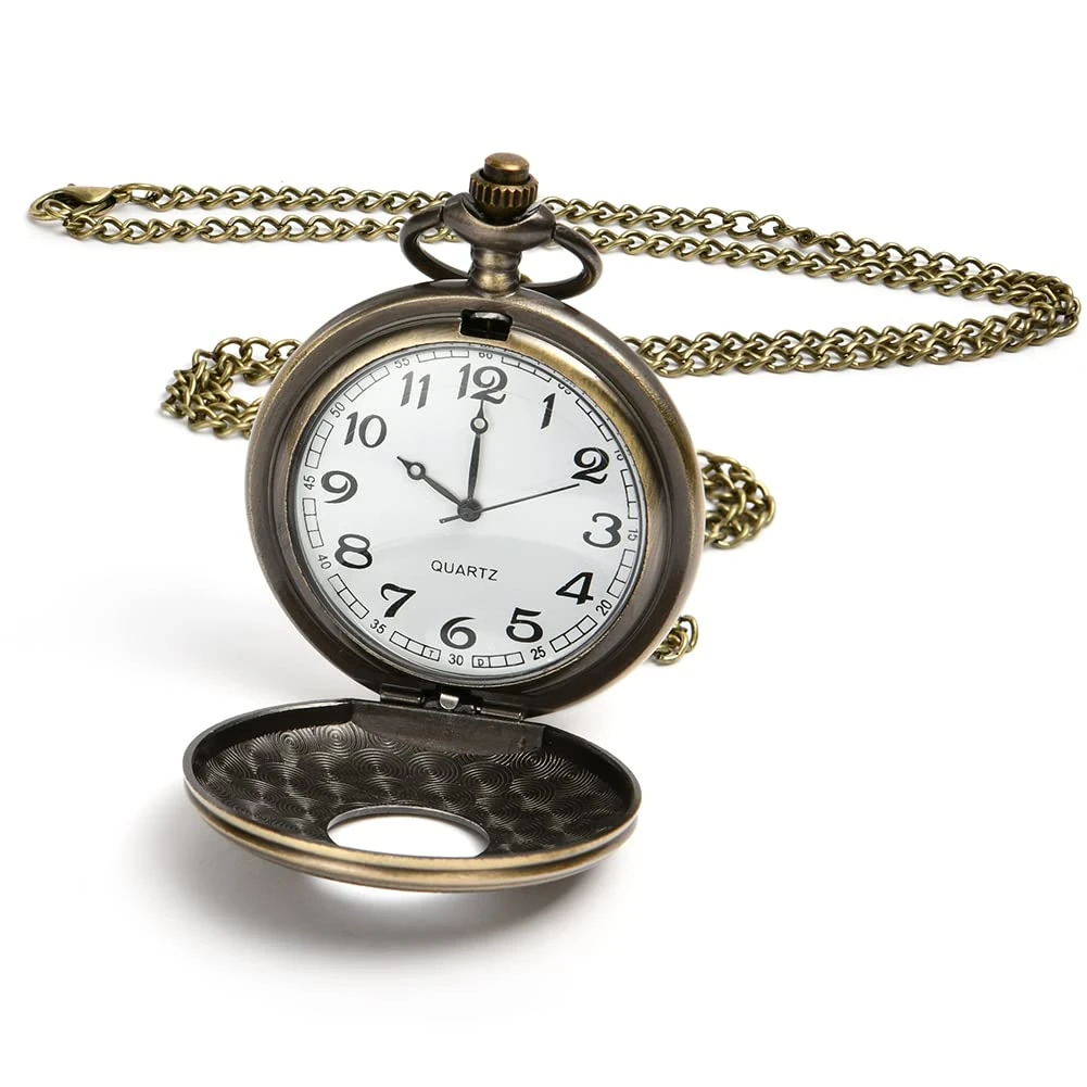 Vicloon Modern Vintage Quartz Pocket Watch with Chain, Roman Numerals - Stylish for Birthday, Anniversary, Christmas, Father's Day (Bronze)