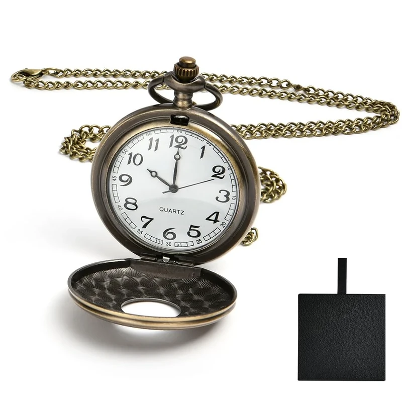 Vicloon Modern Vintage Quartz Pocket Watch with Chain, Roman Numerals - Stylish Gift for Birthday, Anniversary, Christmas, Father's Day (Bronze) in Gift Box