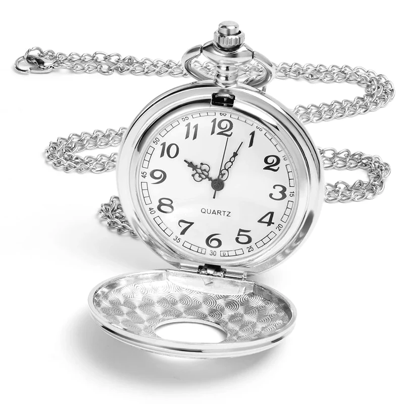 Vicloon Modern Quartz Pocket Watch with Chain - Silver Roman Numerals